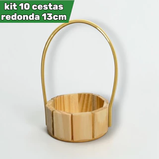 Kit com 10 Cestas Redonda de Madeira 13cm com Alça – Fraldeira Artesanal para Presentes,Dia dos pais em Oferta na Shopee