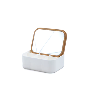 Organizador Retangular com Tampa de Bambu E Espelho - Oikos em Oferta na Shopee