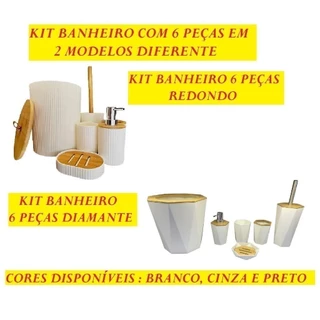 Kit 6 Peças Diamante Ou Redondo De Banheiro Bambu Saboneteira Porta Escova Porta Sabonete Liquido Lixo Escova Sanitária em Oferta na Shopee