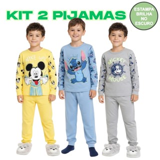 Kit 2 Pijamas Brilha no Escuro Personagens Manga Longa Menino Infantil Mickey Homem Aranha Inverno em Oferta na Shopee