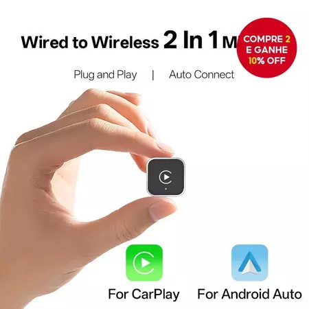 Dongle CarPlay Sem Fio Android Auto Adaptador Sistema Inteligente para Carro Caixa Inteligente 2 em 1 Sem Fio para Com