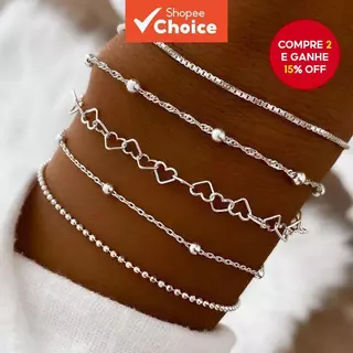 Pulseiras Empilháveis Com Pingente De Coração Conjunto Ajustável De 5 Peças Para Mulheres em Oferta na Shopee