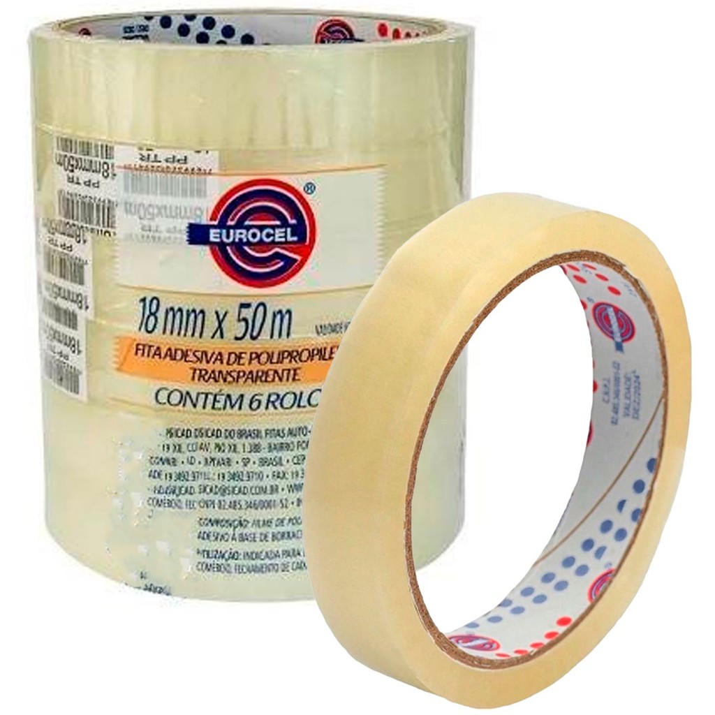 Fita Adesiva Transparente Eurocel 18mm X 50m Pct. C/06 Un | Shopee Brasil