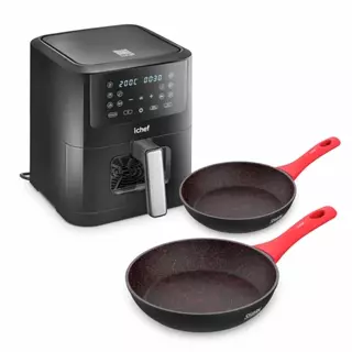 Airfryer Ichef Smart Vision 6L e Panelas Home Sauté Grand 24cm e Home Sauté Petit 20cm Vermelha em Oferta na Shopee