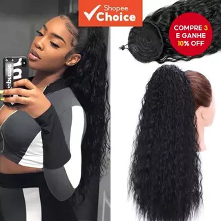 Rabo De Cavalo Com Cordão Estilo Europeu-Extensão De Cabelo Encaracolado Afro Sintético Preto Marrom em Oferta na Shopee