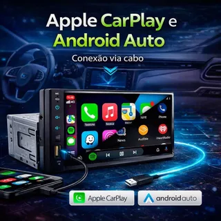 Central Multimídia Mp5 1Din 2Din 7 Carplay Android Auto Espelhamento USB Bluetooth Câmera de Ré