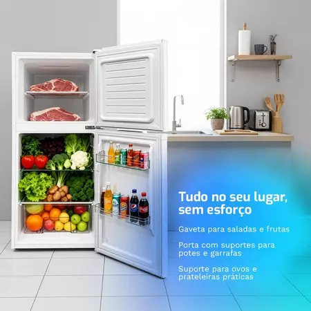Geladeira Refrigerador Compacto HQ 140L Duplex Defrost Baixo Consumo A Branco HQ 140RDF