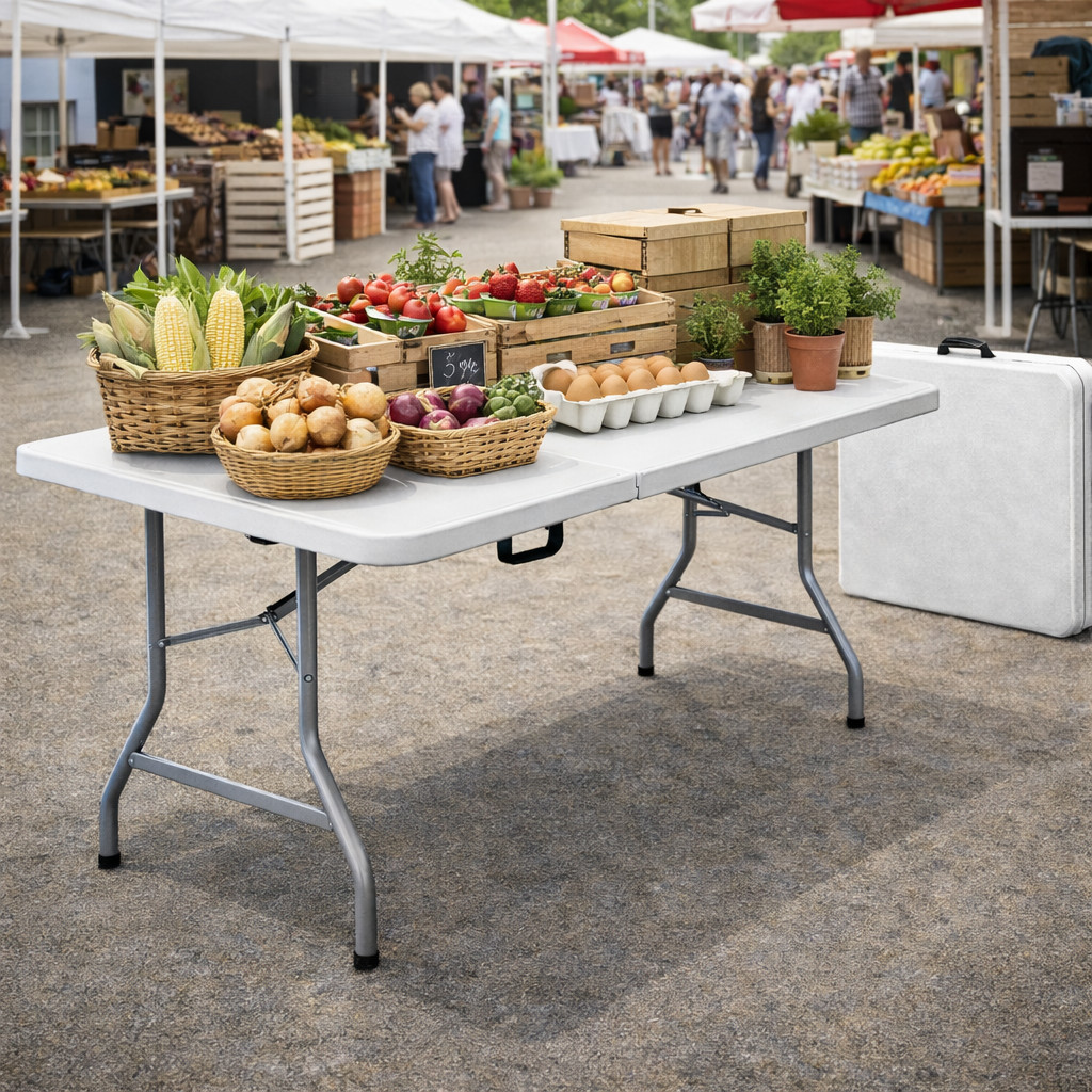 Mesa Dobrável Portátil 1,80m Vira Maleta com Alça Camping Praia