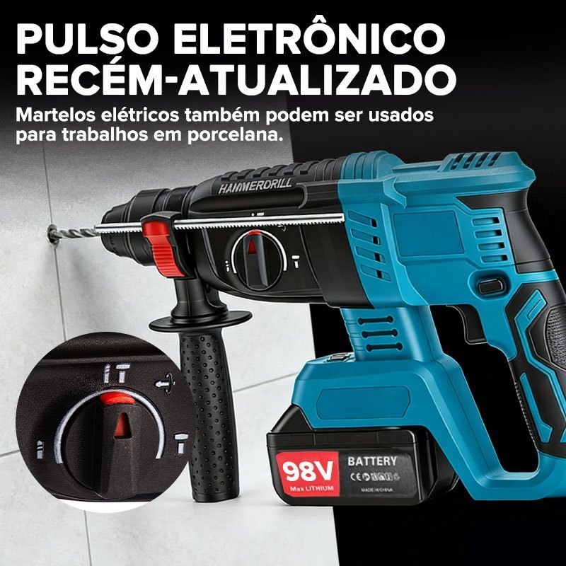 Furadeira de Impacto 98V Profissional - 2 Baterias 12.000mAh, Alto ...