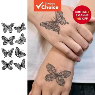 Conjunto De Tatuagens Temporárias De Borboleta À Prova D'água Com 8 Duram Arte Corporal Semipermanente De 15 Dias em Oferta na Shopee