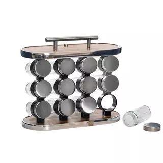 Porta Condimentos Aço Inox e Madeira  12 Peças c/ Alça Noble em Oferta na Shopee