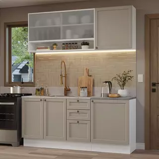 Armário de Cozinha Compacta 180 cm Branco/Crema Vik Madesa 03 em Oferta na Shopee