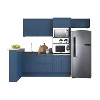Cozinha Modulada Pequena Herval Viana, 5 Peças, Azul Orion E Carvalho Nature, Sem Tampo em Oferta na Shopee