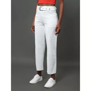 Calça Feminina Color Barrel Cinto Calvin Klein Jeans - Branco em Oferta na Shopee