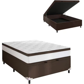 Cama Box de Casal Noah Baú 70x138x188cm Molas Ensacadas Ortopédico Revestimento em Poliéster Branco e Marrom Portobel em Oferta na Shopee