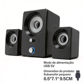 Caixa de Som Multimídia 2.1 Canais USB 5V 3W+2,5Wx2 para Desktop E-1304