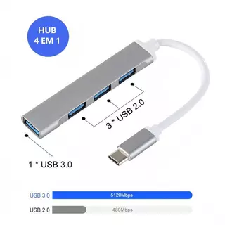 HUB 4 Portas Em 1 USB USB3.0 OTG Tipo C Adaptador Para Mouse Teclado Lenovo Macbook PC Laptop
