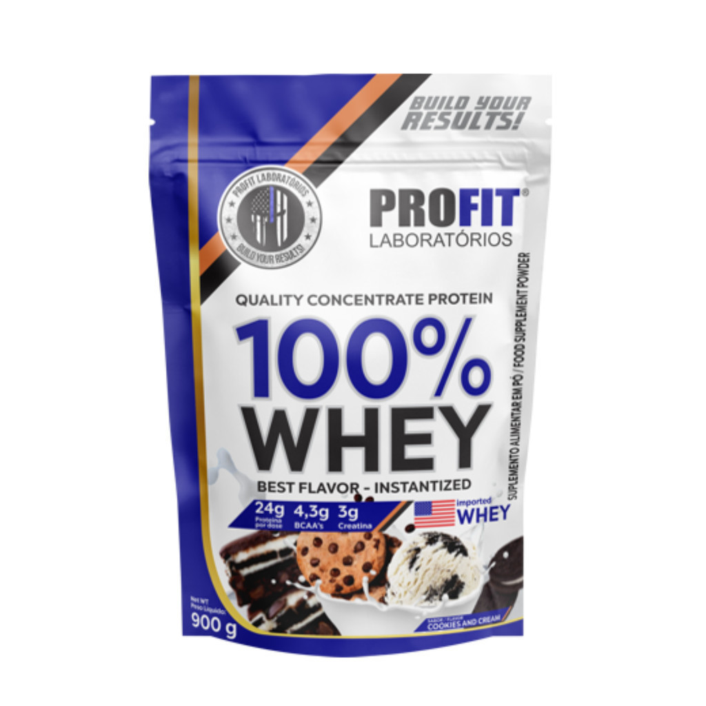 Whey Protein 100% Quality Concentrate Profit Labs 900g 24g Proteína Creatina BCAA Desempenho