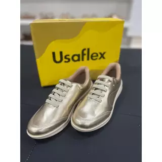 Tênis Usaflex em Couro Cor Ouro Light em Oferta na Shopee