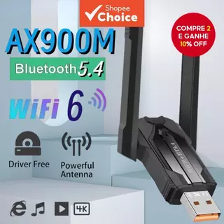 Adaptador WiFi Sem Fio AX900 USB 3.0 6 E Bluetooth 5.4 900Mbps Dual Band 2.4G/5Ghz Placa De Rede em Oferta na Shopee