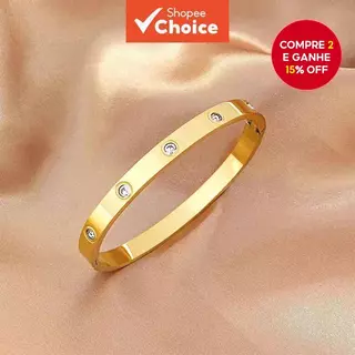 Pulseira De Aço Inoxidável Banhada A Ouro 18K Com Pedras Preciosas De Cristal Para Presente De Luxo Feminino em Oferta na Shopee