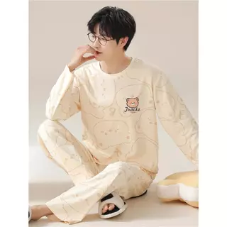 Pijamas masculinos primavera outono 2025 calças de manga comprida juventude Casual dos desenhos animados verão fino Home em Oferta na Shopee