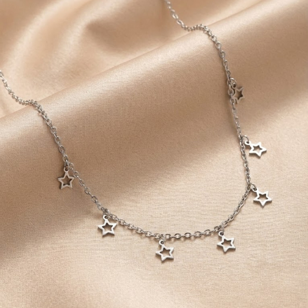 Colar Estrelas Prata em Aço Inoxidável Hipoalergênico Casual e Sofisticado