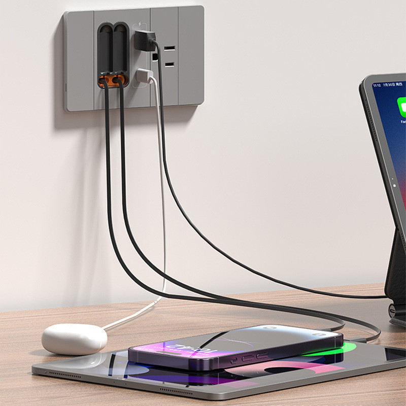 Cabo retrátil multifuncional USB padrão Brasil tipo-C 20W soquete de carga rápida
