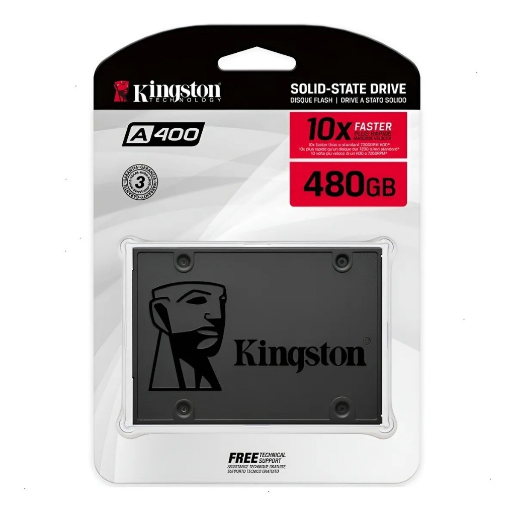 SSD SATA 3.0 480GB INTERNO KINGSTON A400 LEITURAATÉ 500MB/S E GRAVAÇÃO ATÉ 450MB/S COR PRETO