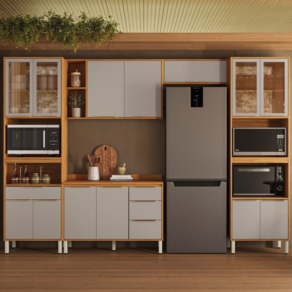Cozinha Completa Plena 13 Portas 4 Gavetas Cinamon/Nude - Demóbile ...