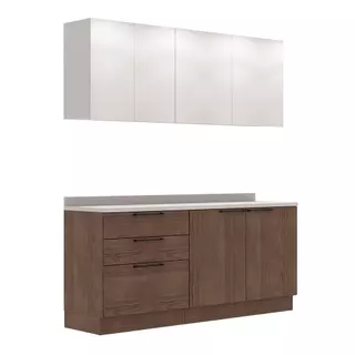 Cozinha Modulada Pequena Herval Amsterdam, 6 Peças, Avelã e Off White, com tampo em Oferta na Shopee