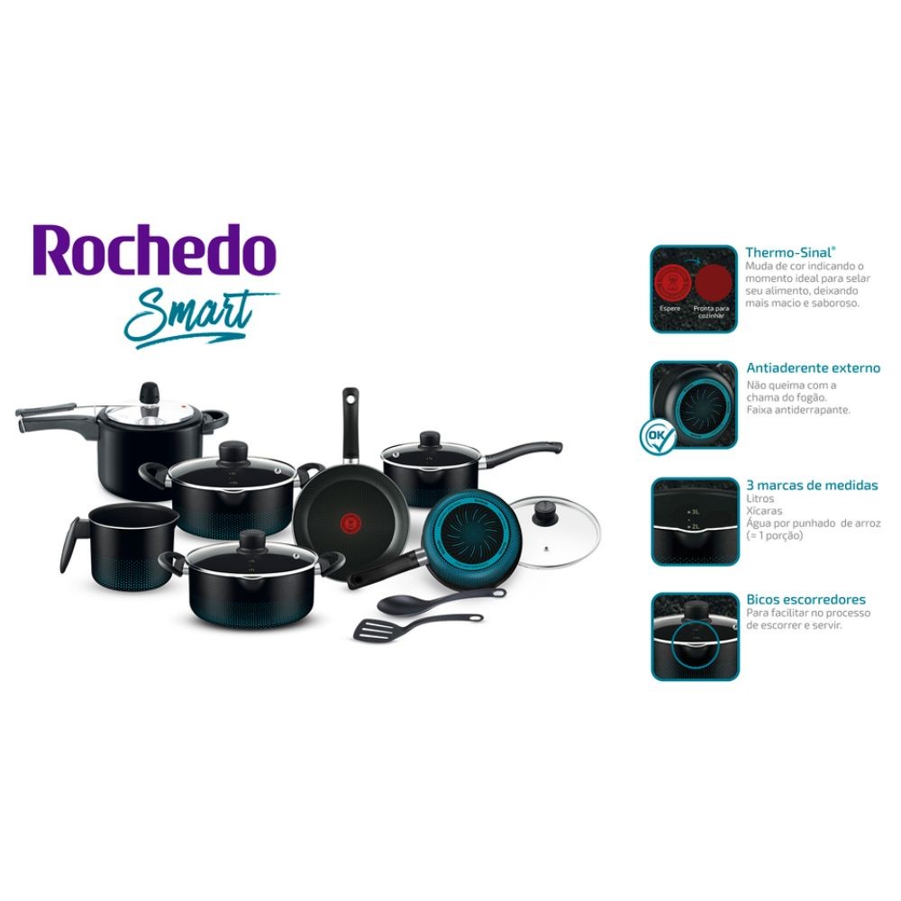 Jogo de Panelas Rochedo Antiaderente Tefal Smart 9 Pecas | Shopee Brasil