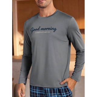 Masculino simples de manga comprida topo primavera outono solto confortável casa pijamas camisa de fundo em Oferta na Shopee