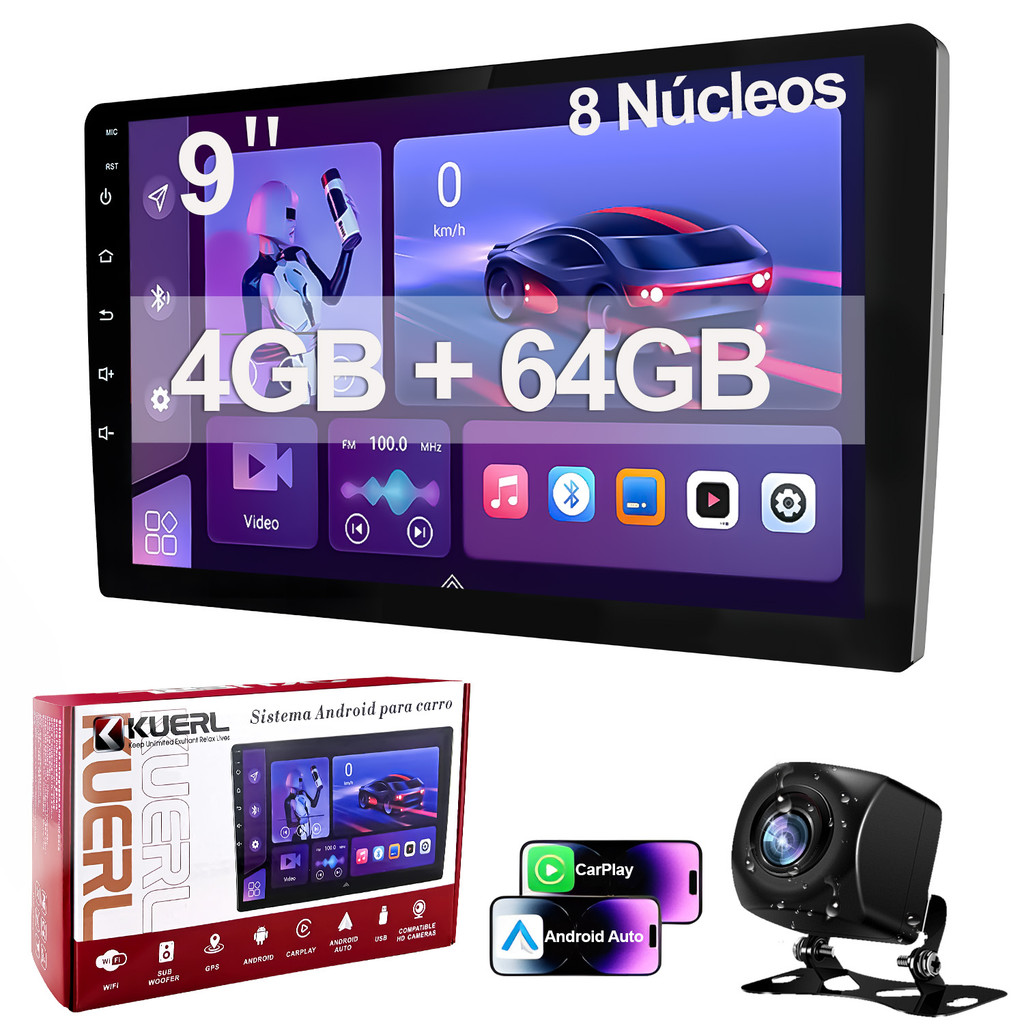 KUERL 2 Din Multimídia Android 15 Tela IPS 9