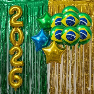 Kit Copa 2026 Balão Metalizado Brasil Estrela Amarela Azul e Verde e 2 Cortinas em Oferta na Shopee