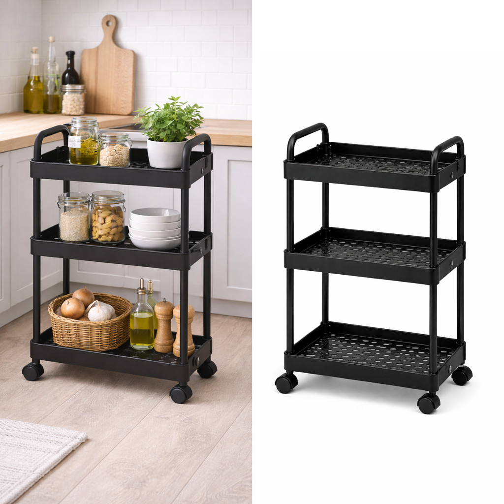 Carrinho Organizador 3 Prateleiras Slim Multiuso Preto Premium