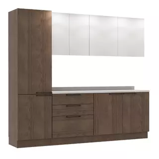 Cozinha Modulada Pequena Herval Amsterdam, 7 Peças, Avelã e Off White, com tampo em Oferta na Shopee