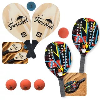 Kit 2 Raquetes para Beach Tennis Red + Jogo Frescobol em Madeira + 5 Bolinhas em Oferta na Shopee