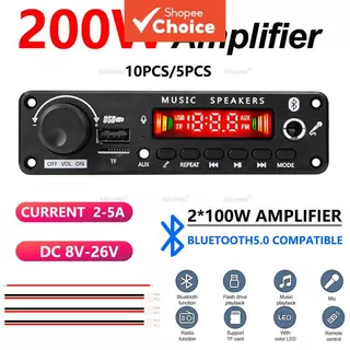 Módulo Amplificador Bluetooth 5.0 | 200W RMS, 8-26V DC com Display Digital | Entrada USB/AUX/SD | Inclui Adaptador de