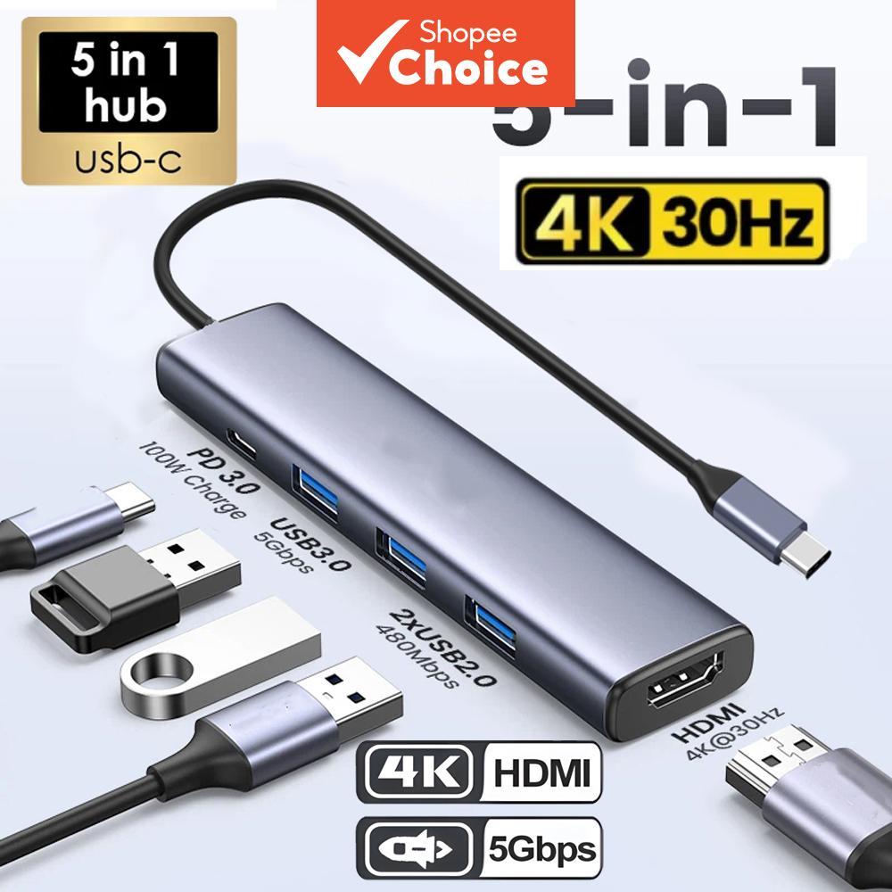 Hub USB-C 5 em 1, Adaptador USB 3.0 Tipo C para HDMI 4K 30Hz, PD 100W ...