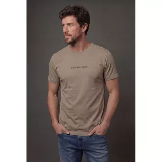Camiseta Manga Curta Calvin Klein Jeans Masculino Logo Est. 1978 - Caqui Claro em Oferta na Shopee