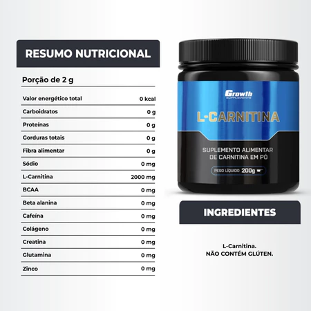 L Carnitina Pura 200g em Pó Original Suplemento