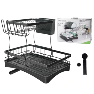 Escorredor de Pratos Duplo 2 Níveis com Bandeja Coletora e Porta Talheres Preto  marisa em Oferta na Shopee
