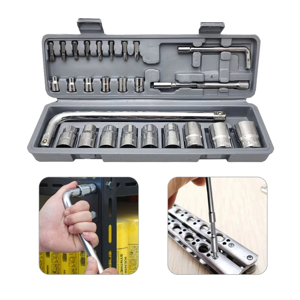 Kit 27 Conjunto De Ferramentas De Reparo De Automóveis Kits De Ferramentas Mecânicas Chaves De Boca Soquetes