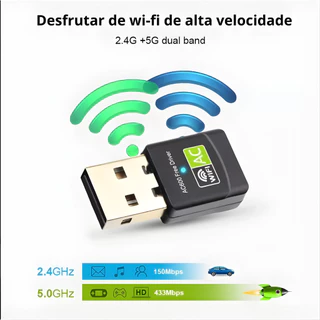 Adaptador Wifi Dual Band 2.4 / 5ghz Plug in Play 600mbps Wireless 5G Ac Alta Velocidade em seu PC