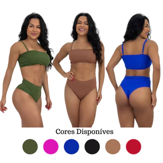 Biquíni Top faixa Zero Transparência Calcinha Cintura Alta e Top Faixa Decote Sem Bojo Com Forro Praia KZ em Oferta na Shopee