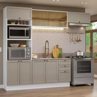 Armário de Cozinha Completa 270 cm Branco/Crema Vik Madesa 04 em Oferta na Shopee