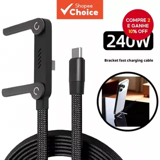 240W 2 em 1 Cabo de Dados Dobrável Tipo C para Tipo C com Suporte de Mesa Duplo Tipo C para Celular 1M 1.5M em Oferta na Shopee