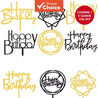 Decoração De Bolo Assando Plug-In Acrílico De Feliz Aniversário em Oferta na Shopee