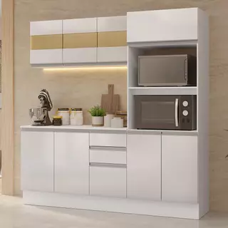 Armário de Cozinha Completa 100% MDF 190cm Smart Branco Brilhante Madesa 01 em Oferta na Shopee